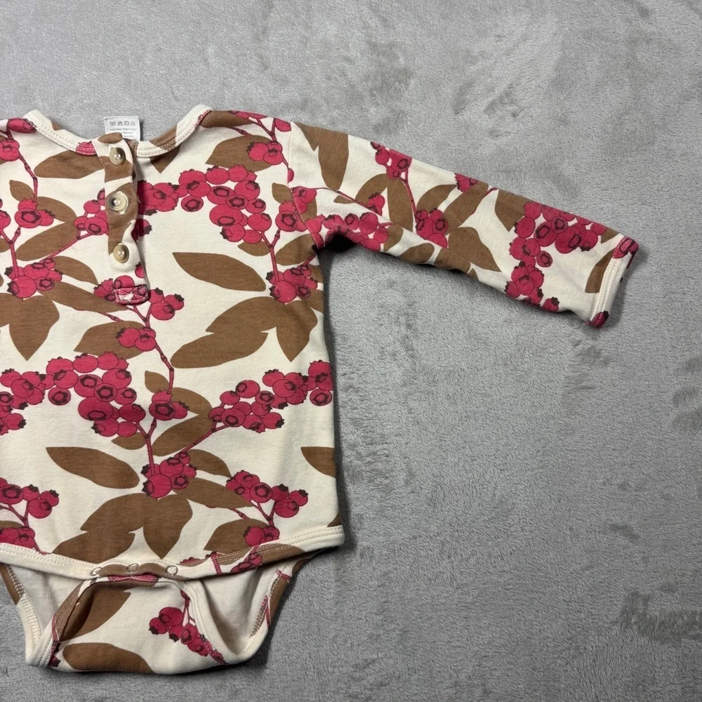 Kate Quinn Cranberry Print 100% Organic Cotton Long Sleeve Bodysuit 18-24 M